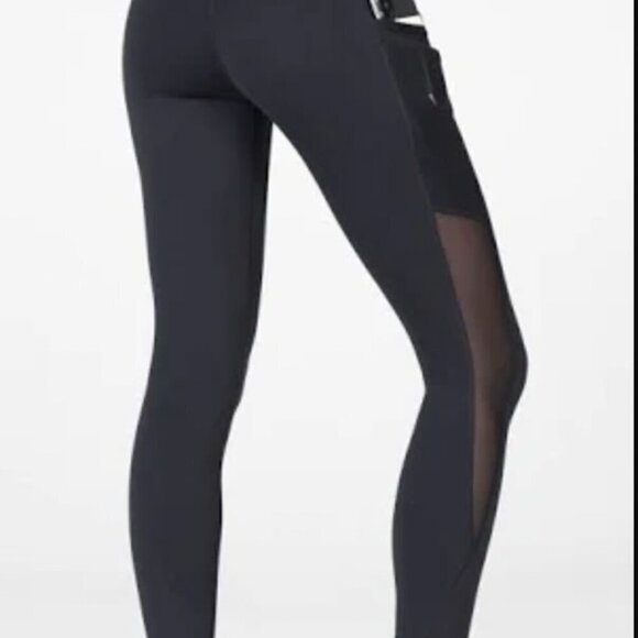 Fabletics Black Mid Rise Leggings with Mesh Side Panels & Pockets - Picture 1 of 6